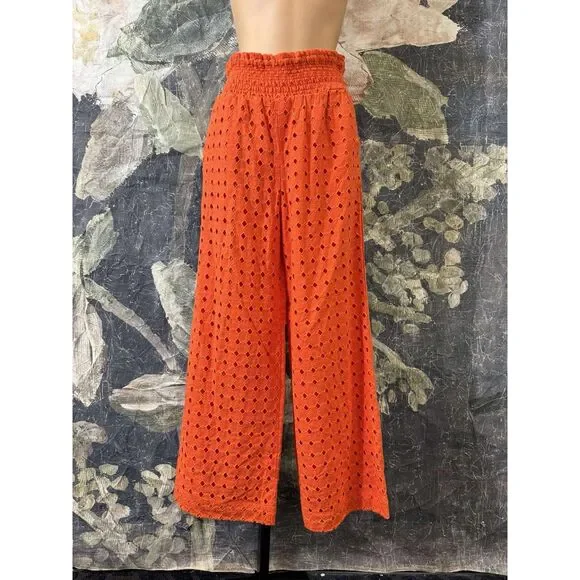 New Anthropologie Maeve Eyelet Wide-Leg Pants Sz XS